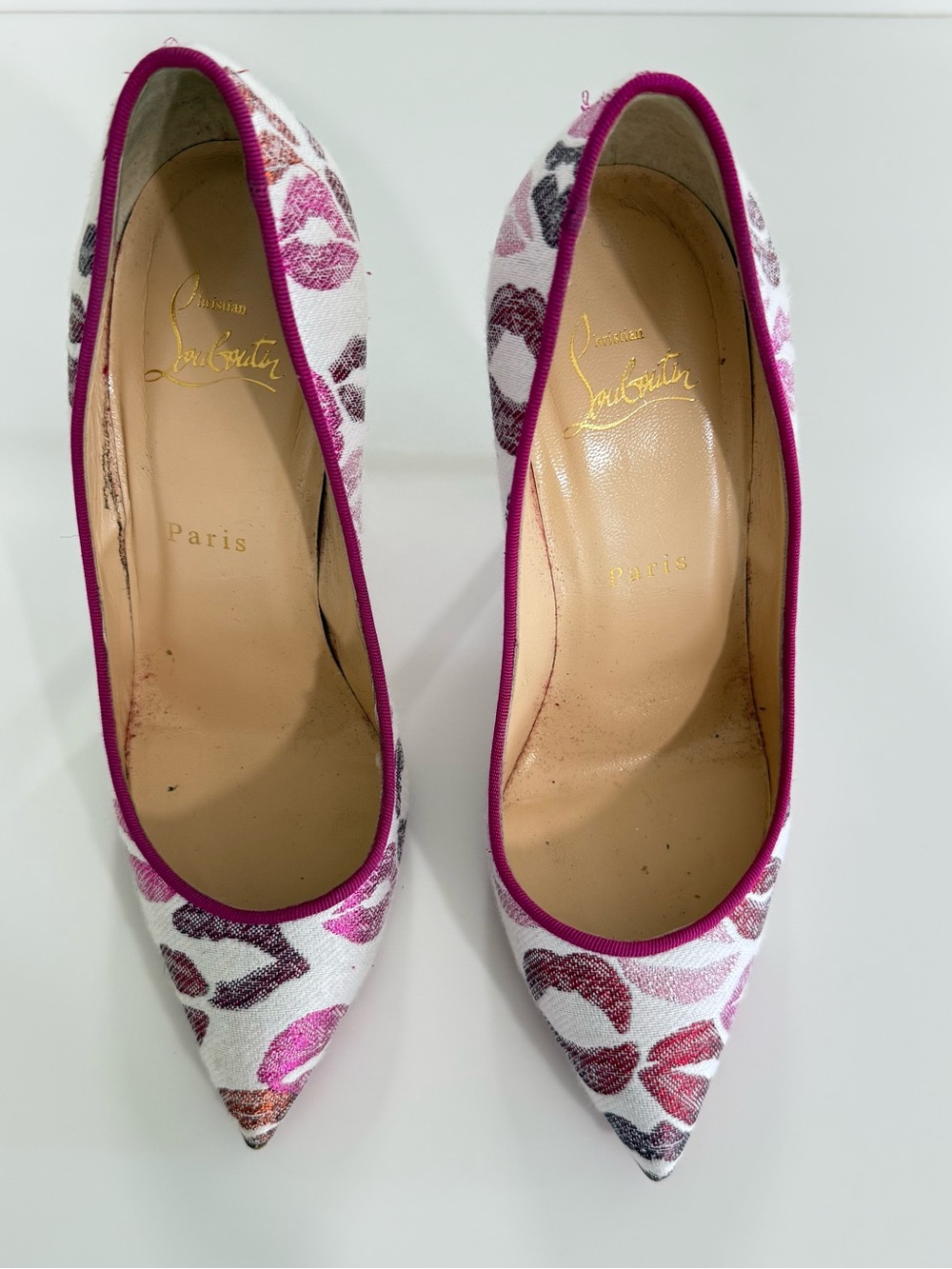 Christian Louboutin White Multicolor Kiss-Print Pointed Toe Pumps